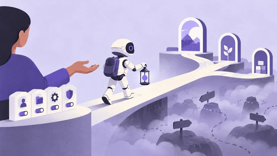 Conceptual illustration: Designing AI Agents: UX Patterns for Products That Act, Not Just Chat