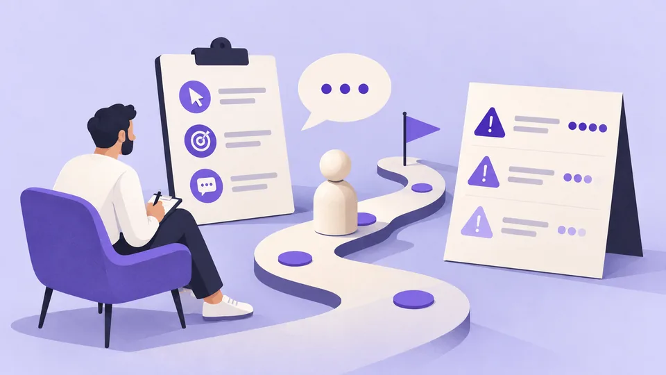 Conceptual illustration: Usability Testing Template: Plan, Script and Findings